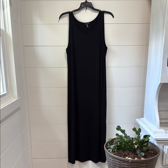 Eileen Fisher Black Stretch Jersey Knit Tank Dress Full Length Midi Size Large - Picture 2 of 7